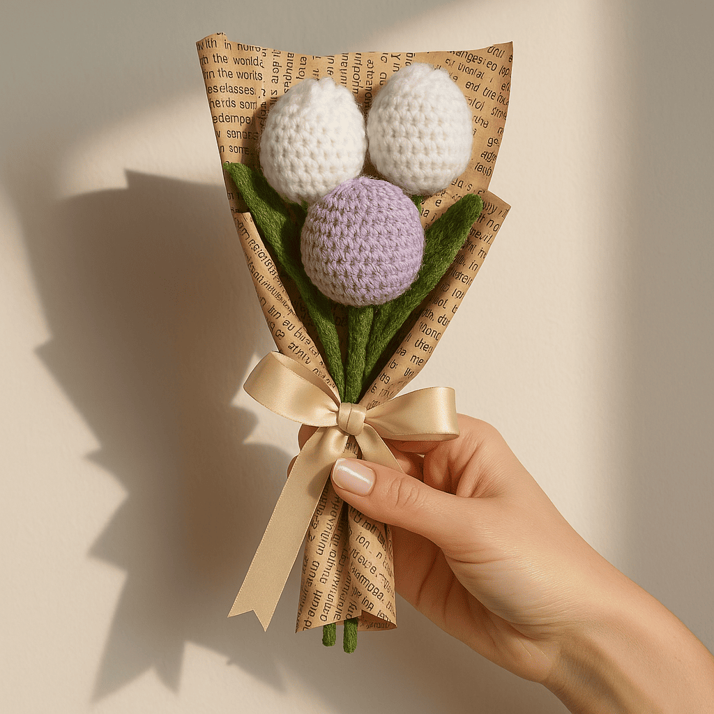 Tulip White & Purple  Crochet