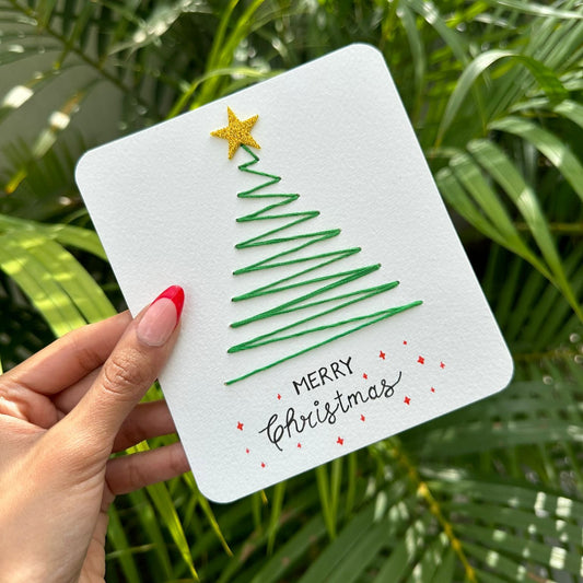 Green Christmas Tree Thread Card